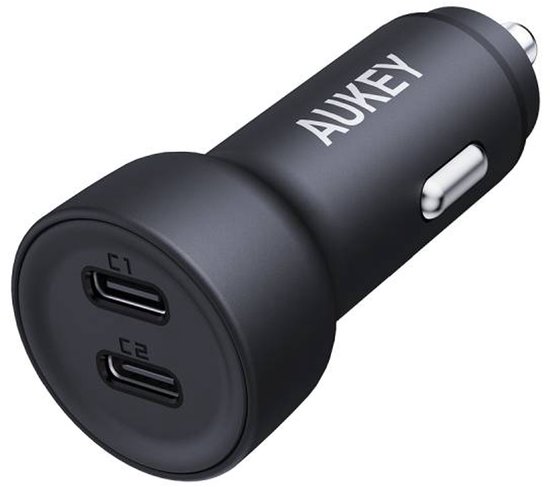 Aukey Dubbele USB-C Autolader - 65W - Quick Charge 3.0 en PD 3.0 - Zwart