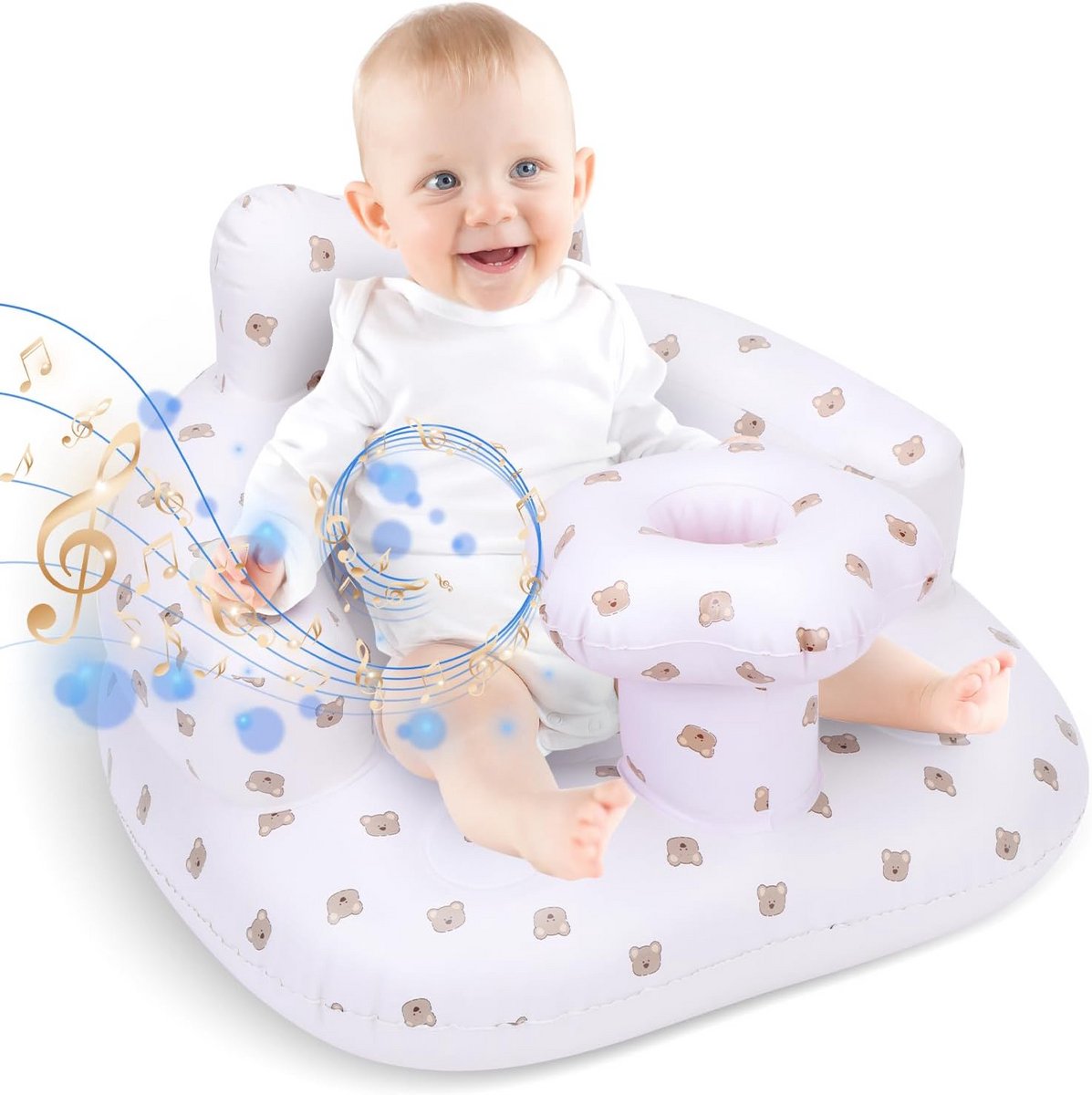 Opblaasbare babystoel met muziek voor baby's 3-36 maanden - Ingebouwde luchtpomp en rugsteun
