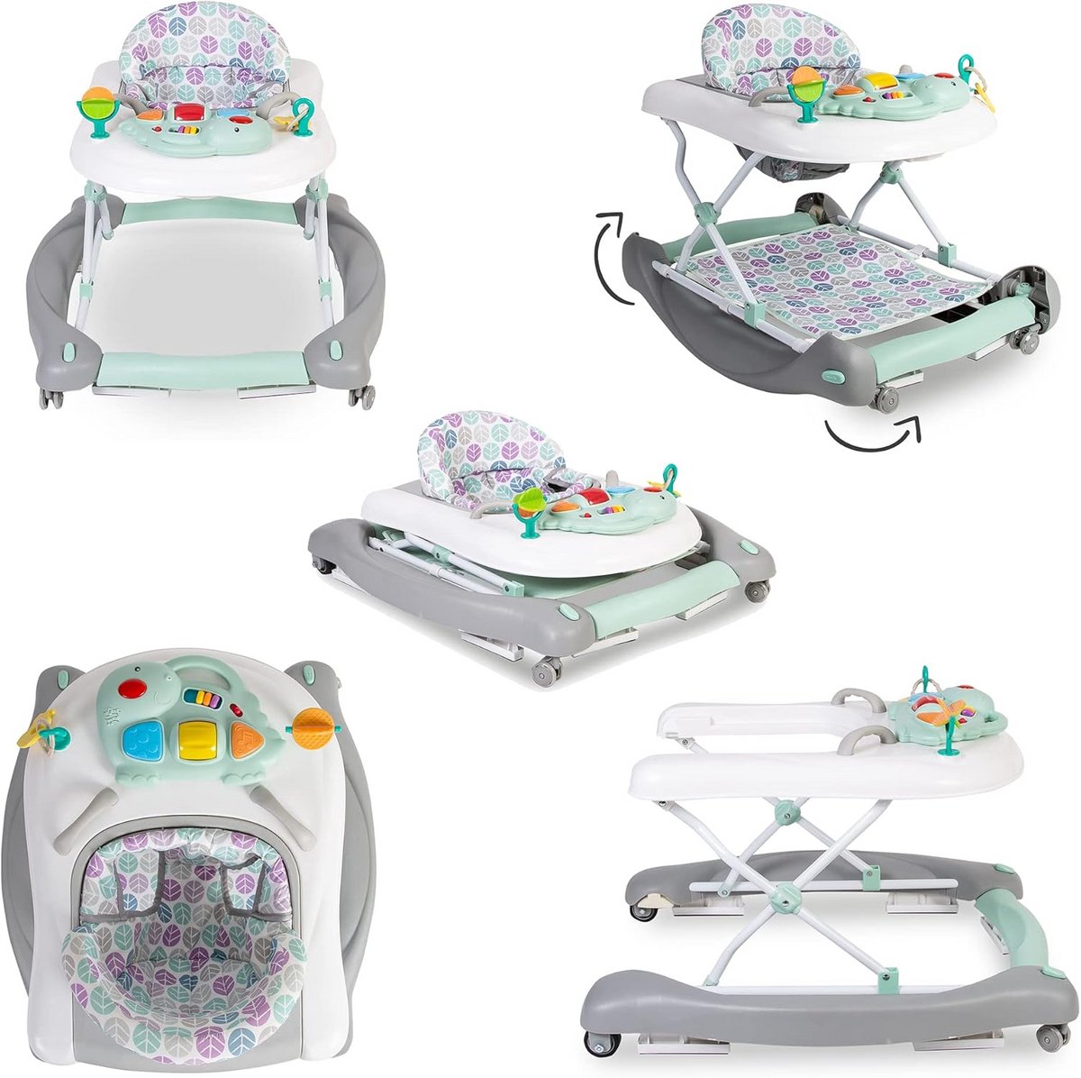 3-in-1 Wandelaar, Rocker en Push Along voor Baby's - Aqua