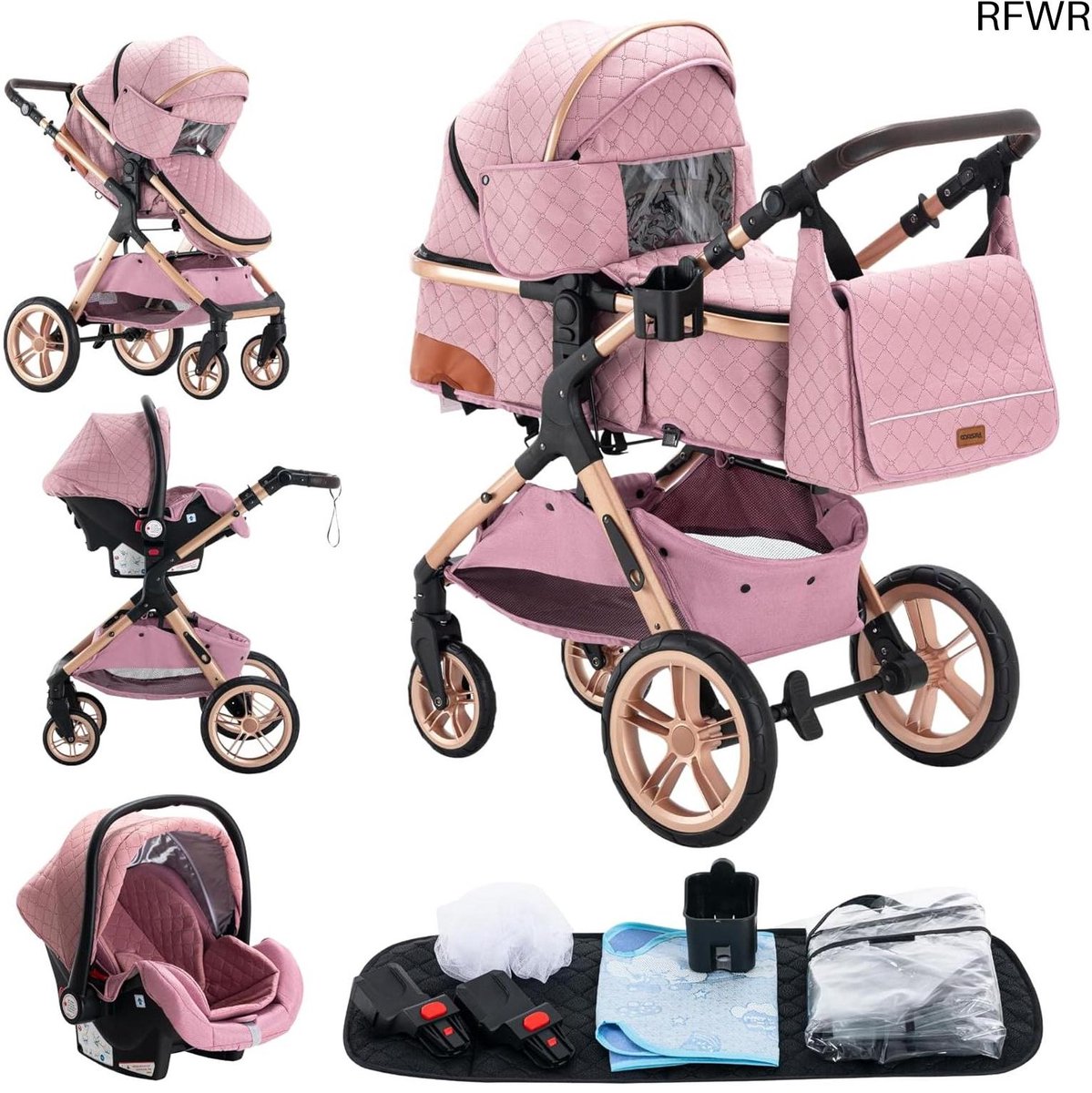 3-in-1 Kinderwagen voor Baby's - Vouwbare Driewieler met Comfortabel Autostoeltje
