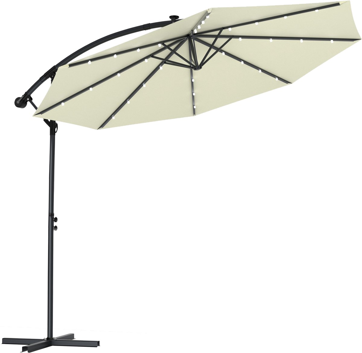 Soontrans - Zweefparasol Kantelbaar - 3.5m Parasol - Tuinparasol met voet - Balkonparasols Aluminium Frame - Strandparasols Polyester - Parasol Tuin Met LED - Voor Tuin Terras Balkon - Beige