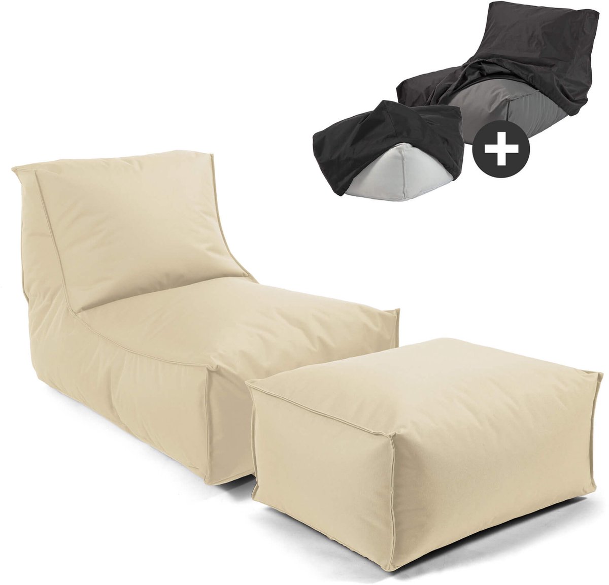 mokebo Zitzak met hocker en beschermhoes voor kinderen & volwassenen 'Der Sundowner', Bean Bag met vulling of vloerkussen in Eucalyptus Groen