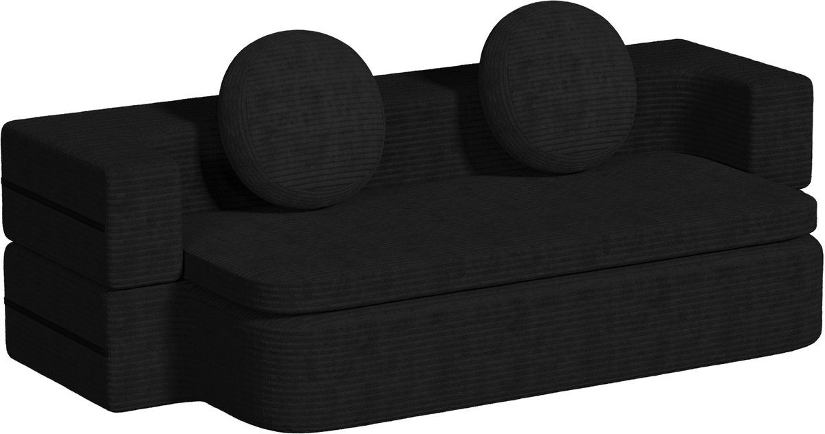 Fukstern Slaapbank - 2-in-1 Multifunctionele bank - 2-zits Opklapbare bank - Comfortabele Fluwelen Bank - Met kussens - Geschikt voor kleine appartementen - Zwart