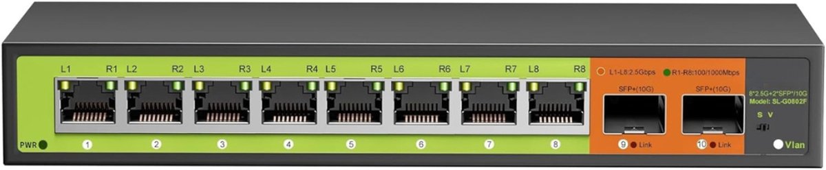 Nexvo® Internet Splitter - Netwerk Switch - Ethernet - 10 Ports - 2500 Mbps- Zwart - 14cm x 7cm x 4cm