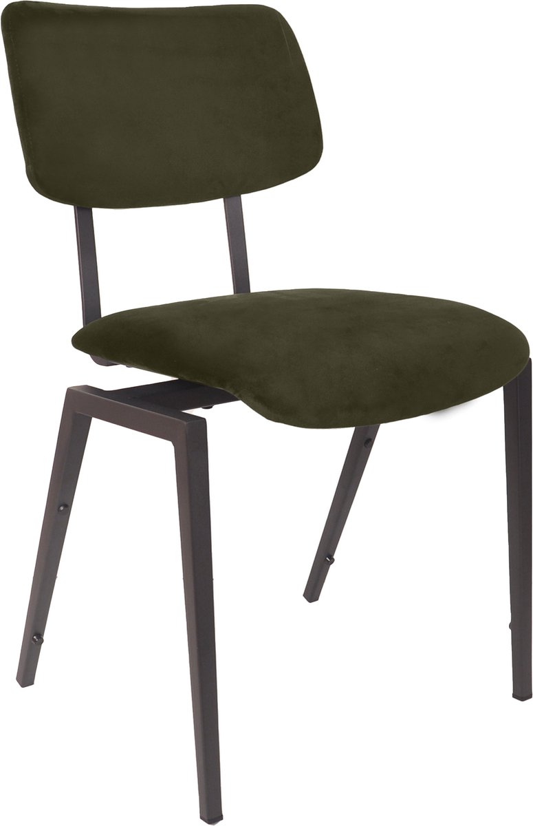 LABEL51 Stapelbaar Eetkamerstoel - Groen - Velvet - Zwart Metalen Frame - Stoel - Stapelstoel