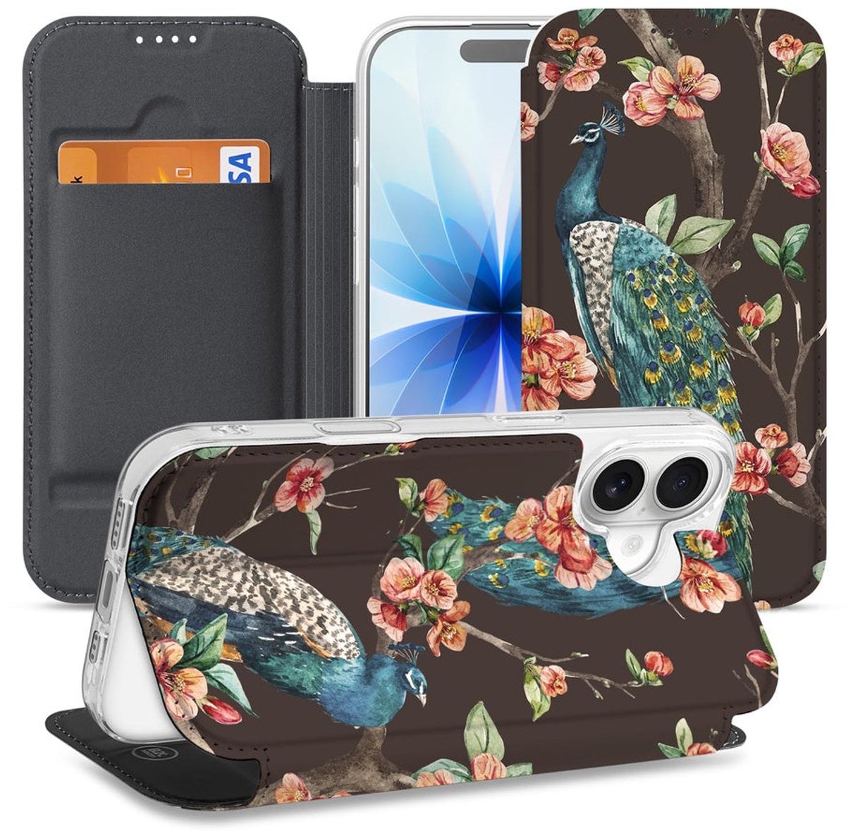 Book Cover Apple iPhone 17 Pauw met Bloemen