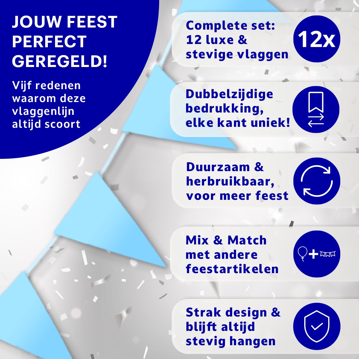 BTH - Slingers - Licht Blauw - Slingers Verjaardag - Vlaggenlijn - Verjaardag Versiering - Gender Reveal - Vlaggetjes — afbeelding 4