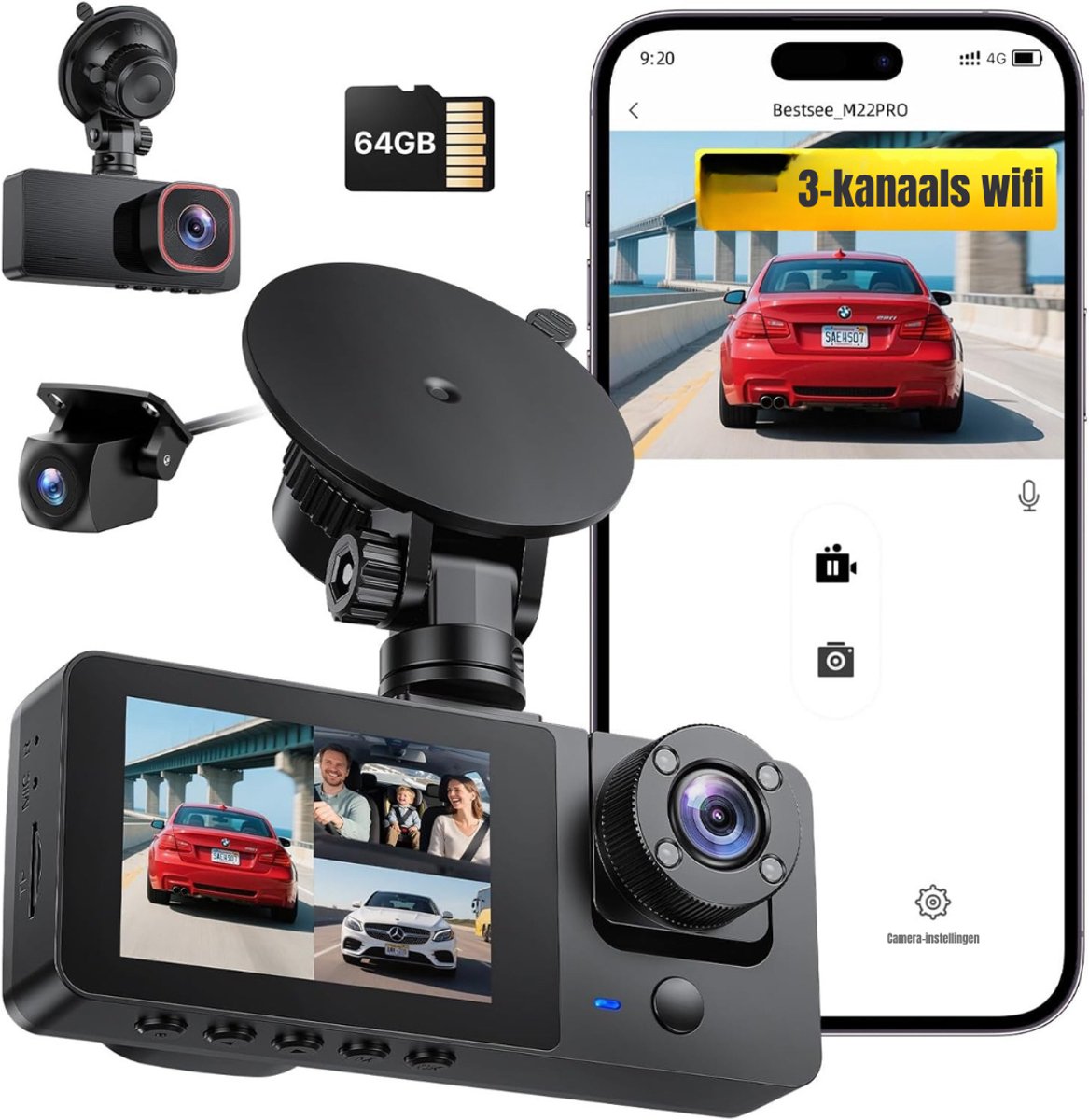 Aura® Dual Dashcam - Voor en Achter Camera – Auto Camera Met Nachtzicht - Zwart - ‎2cm x 11cm x 5cm