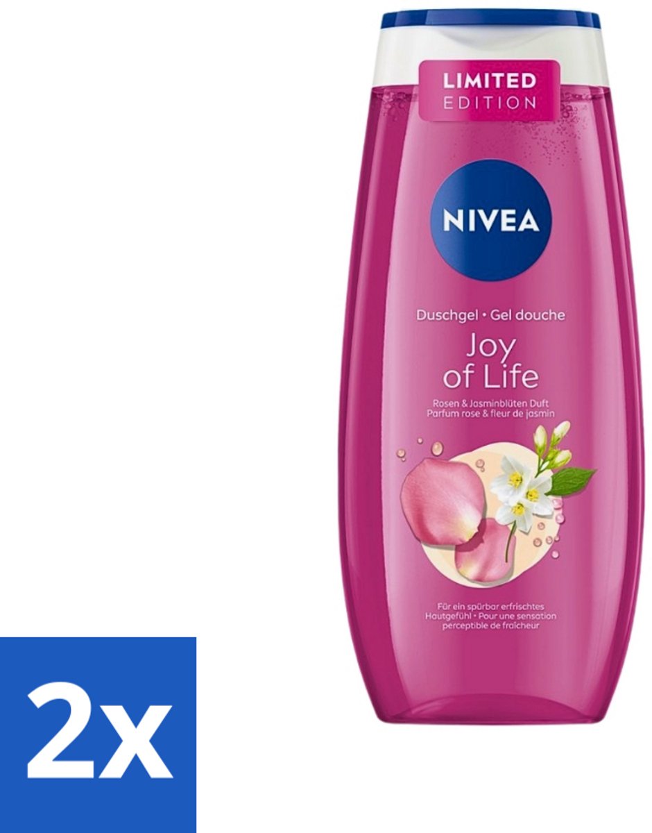 2 x Nivea - Douchegel - Joy of Life - Verfrissend Effect - 250 ml - Douchegel - Frisse Geur - Rozen - Jasmijn - PH-neutraal