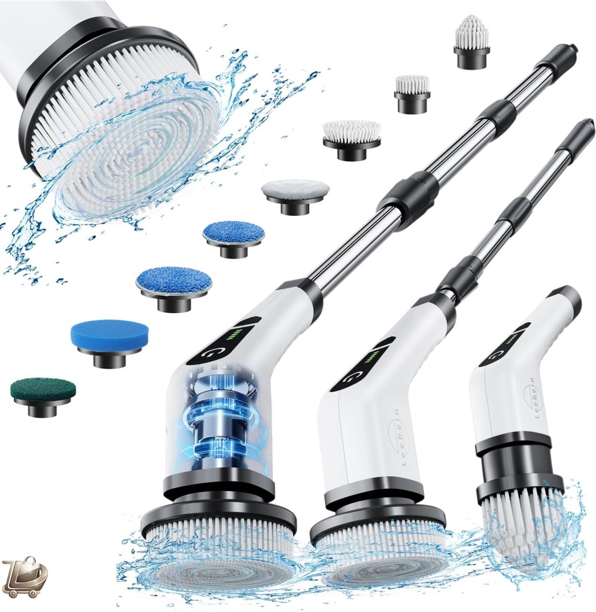 Elektrische Draadloze Schoonmaakborstel - 360 Graden Roterende Scrubber - Schoonmaakborstel met 8 Verwisselbare Borstelkoppen - Verstelbare Steel 137 cm - Elektrische Schrobborstel voor Badkamer Keuken en Tegels - Schrobborstel - Reinigingsborstel