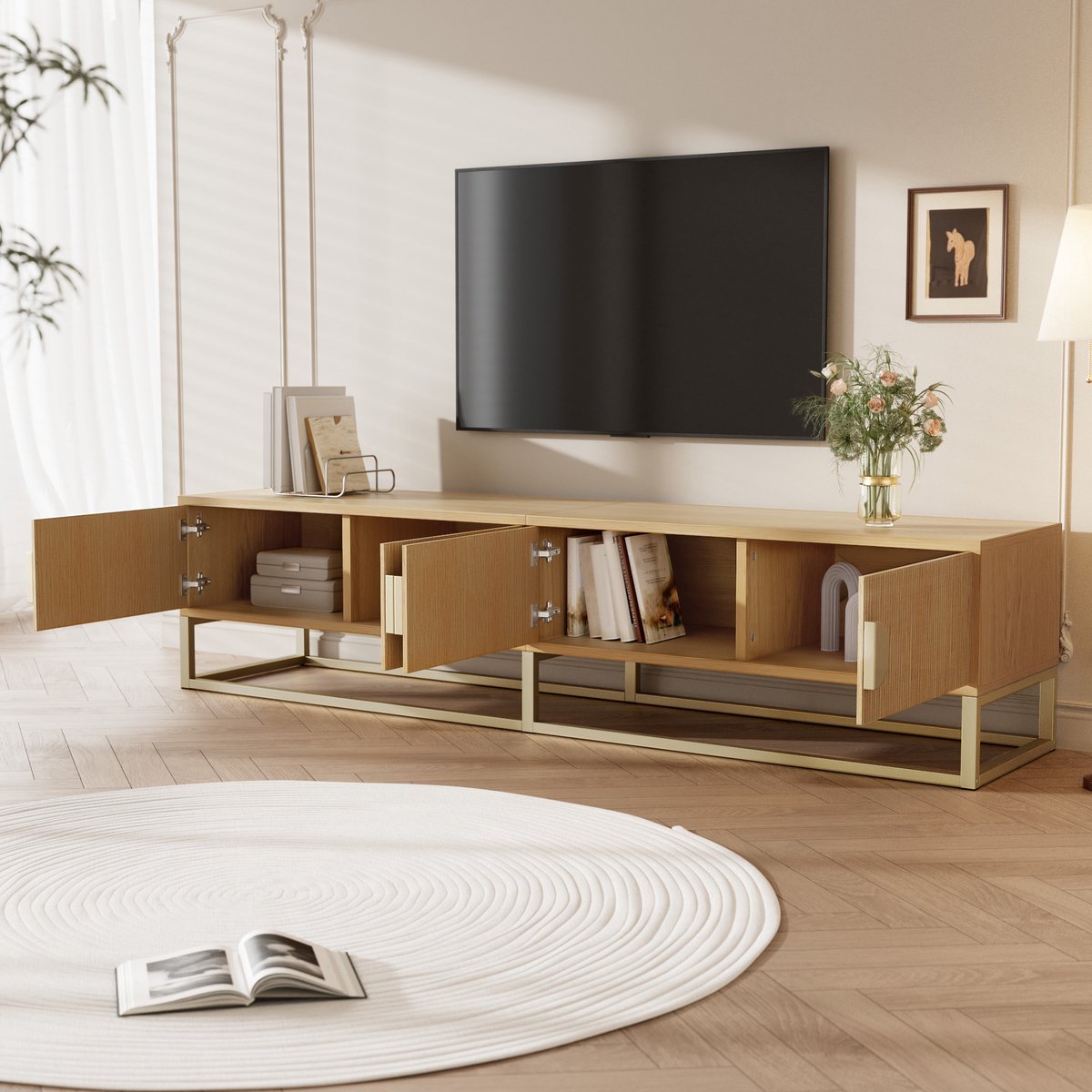 STILVORA Televisiemeubel - Houtlook Met Softclose En 4 Deuren - Ruim Opbergen Voor Woonkamer - MDF Spaanplaat - 180x40x40 Cm - Houtkleur