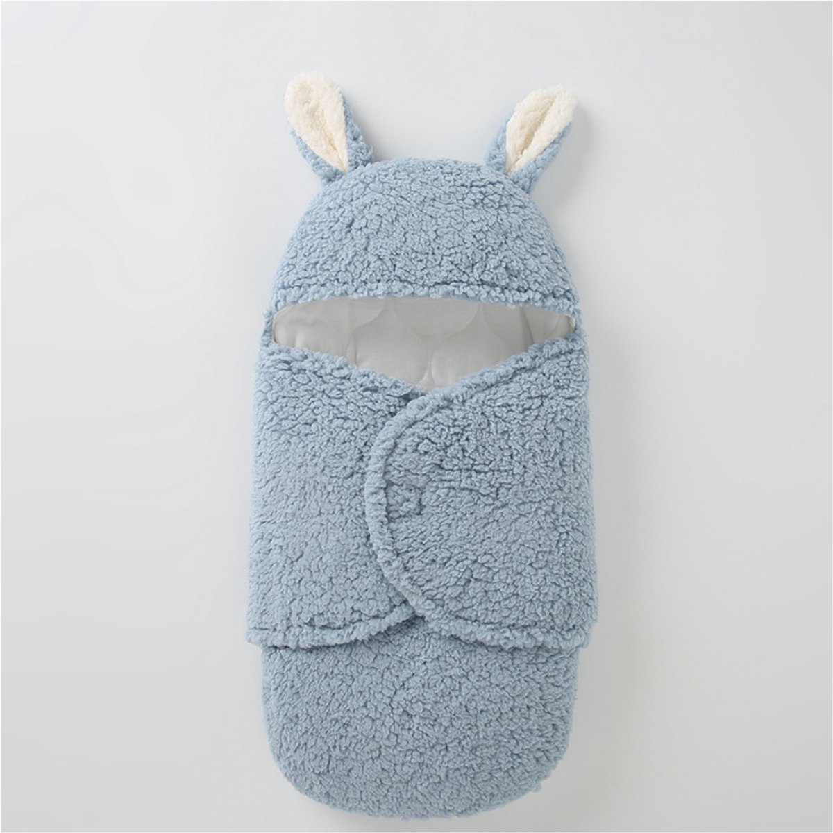 Zachte Newborn Wikkeldeken – 0-6 maanden – Fluffy Sherpa – Ademende Katoenen Voering – Warm & Veilig – Schattig Design – Machinewasbaar – Blauw