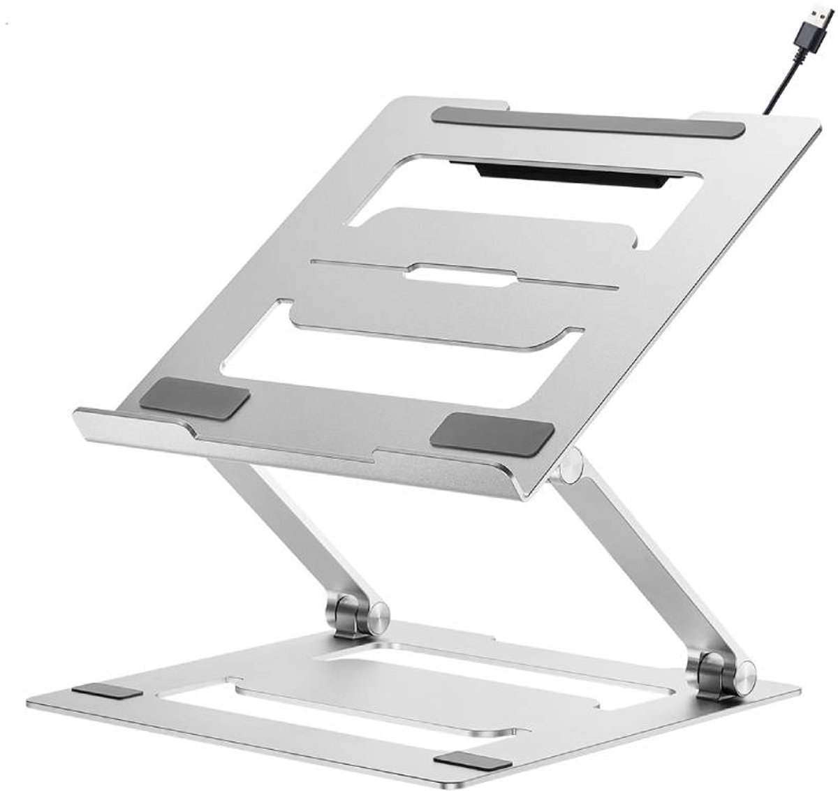 Verstelbare Laptopstandaard - Tot 17 inch - Met 4-voudige USB-A Hub - Inklapbaar - Aluminium
