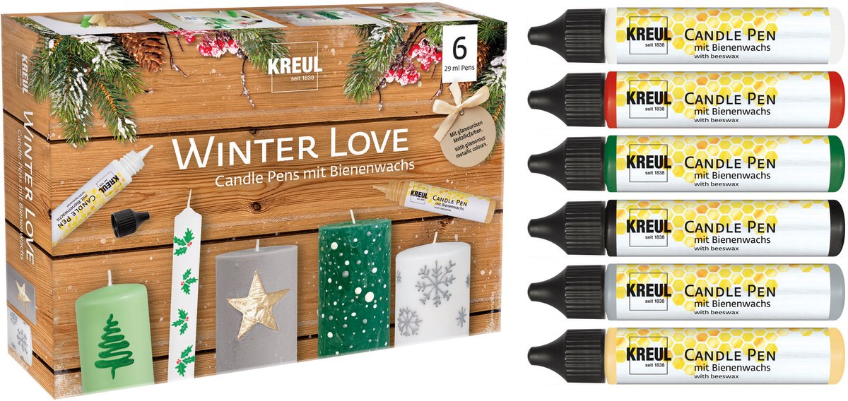 Kreul Winter Love - Set van 6 Kandelaarrenset - Bont Kleurenpalet - Waterbasis - Gemakkelijk te Gebruiken