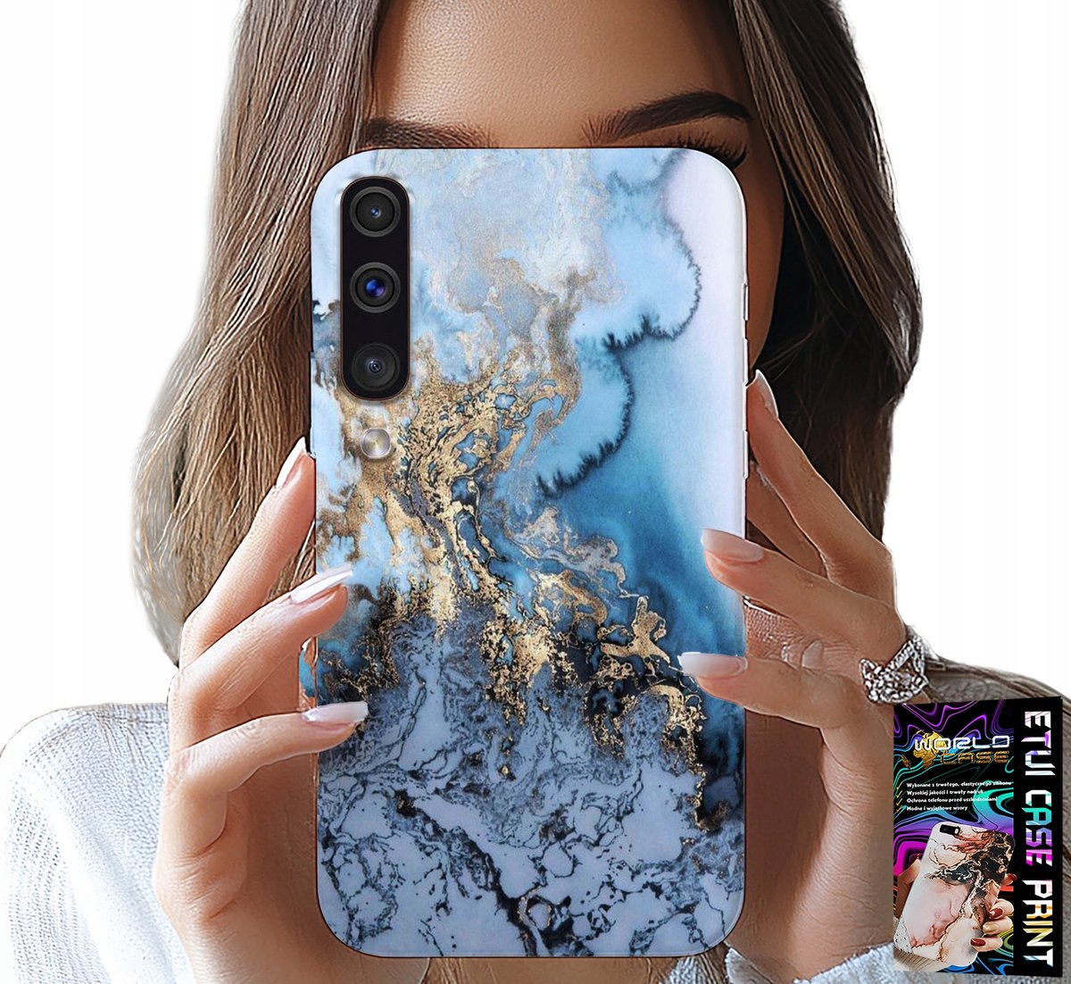 HOESJE VOOR SAMSUNG A50 / A30S - MARMER MET DAMESMOTIEF + GLAS