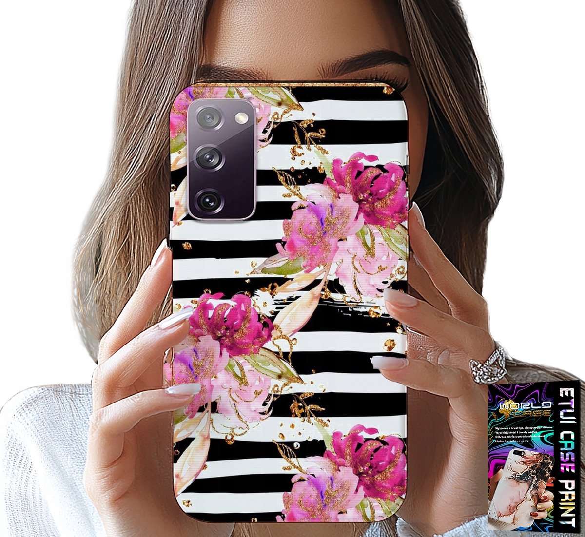HOESJE VOOR SAMSUNG GALAXY S20 FE - ZWART-WIT GESTREEPT BLOEMENPATROON