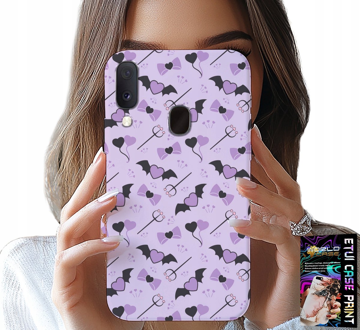 HOESJE VOOR SAMSUNG GALAXY A40 - MODIEUZE PATRONEN: VORK, HARTJES, KOMMEN
