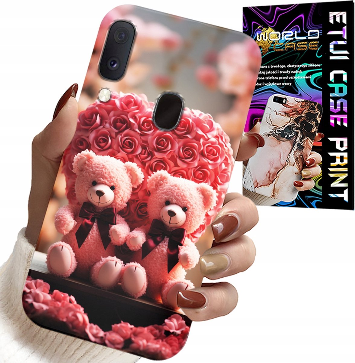 HOESJE VOOR SAMSUNG GALAXY A40 - ROSE BEAR FAMILY HEART + GLAS
