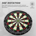 Dartbord met zwarte achtergrond en de tekst '360° ROTATION', officiële maat.