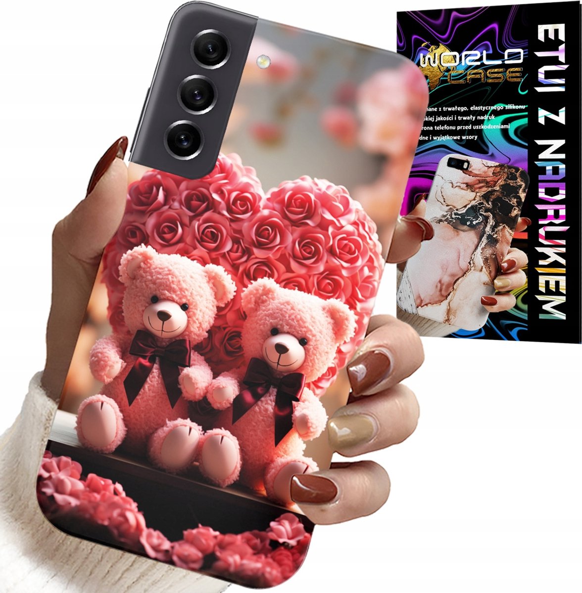 HOESJE VOOR SAMSUNG GALAXY S22 - ROSE BEAR FAMILY HEART + GLAS
