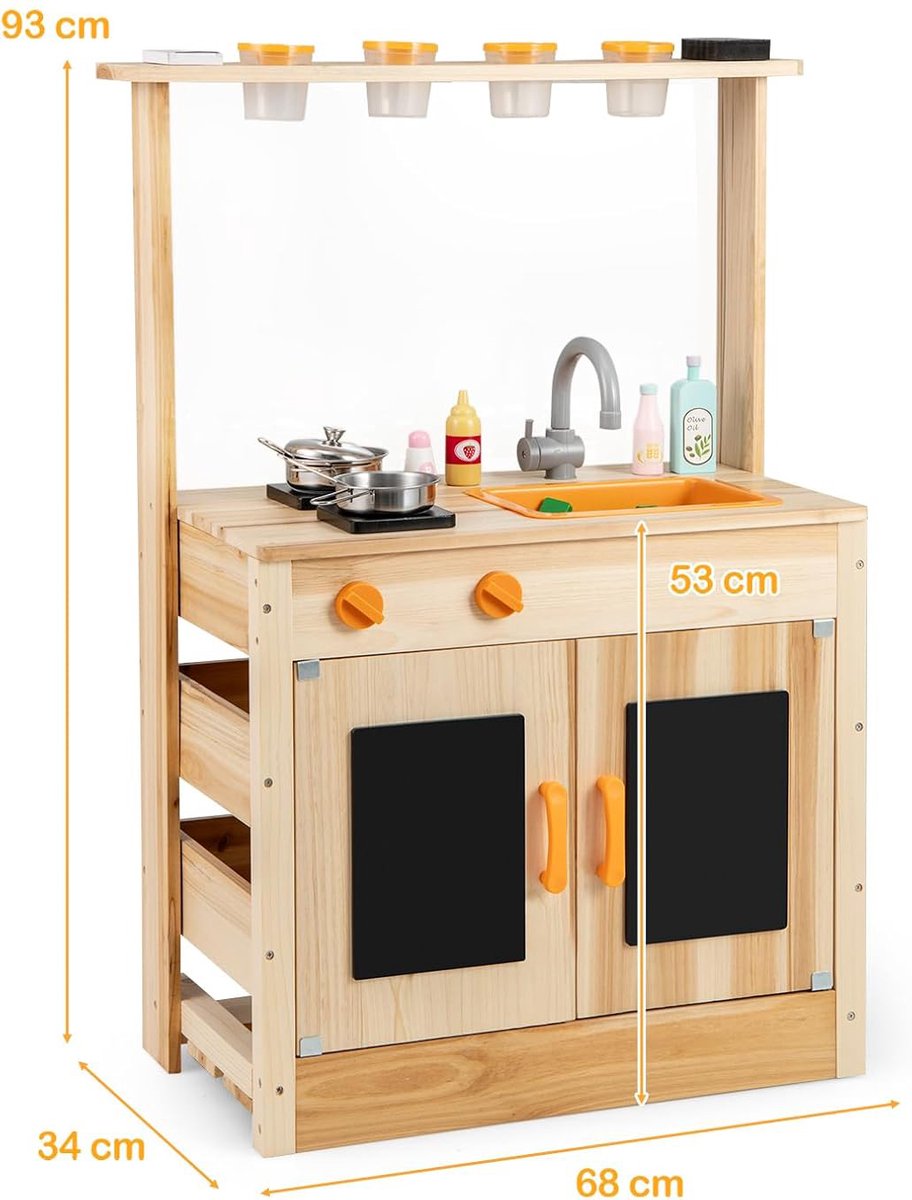 KOMFOTTEU Modderkeuken Houten - speelkeuken outdoor - met plantenpotten, kookplaten, afneembare spoelbak, krijtborden en accessoires - buitenkeuken - buiten speelkeuken - -voor tuin en binnenplaats - voor kinderen — afbeelding 2