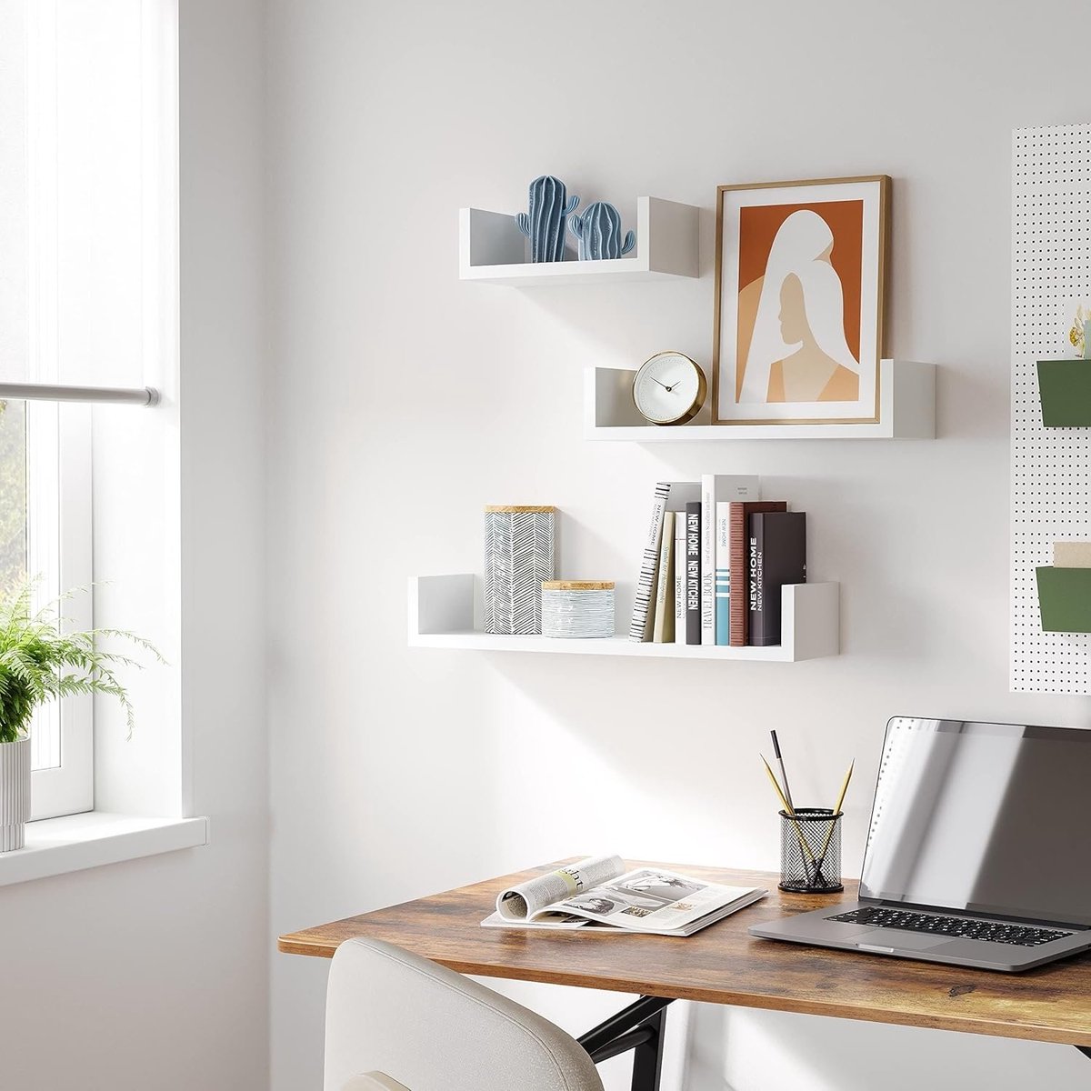 Piorlado Set van 3 zwevende witte wandplanken - Moderne woondecoratie - Met onzichtbare accessoires - Geschikt voor badkamer, slaapkamer, kantoor, woonkamer, keuken enz