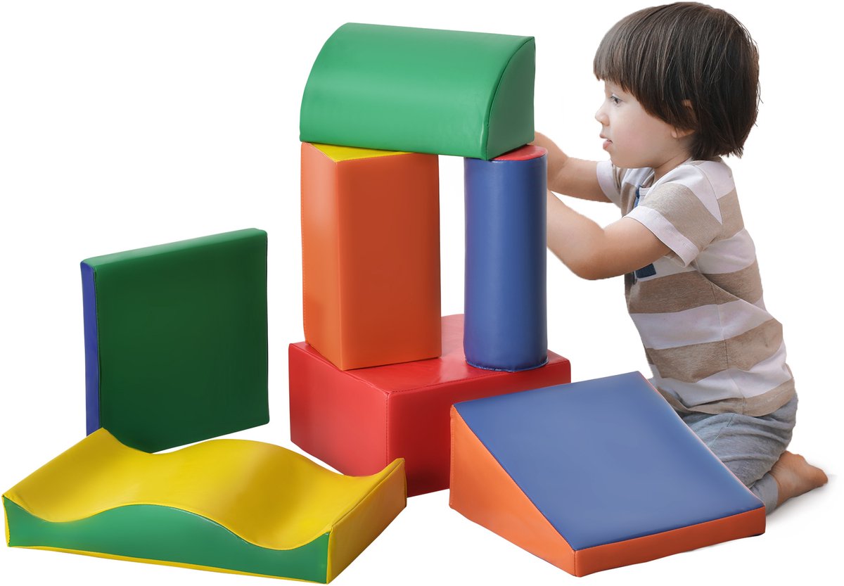 Zachte bouwstenen, 7-delige set, veilig materiaal, zacht en onderhoudsvriendelijk, schuimrubber, veelkleurig