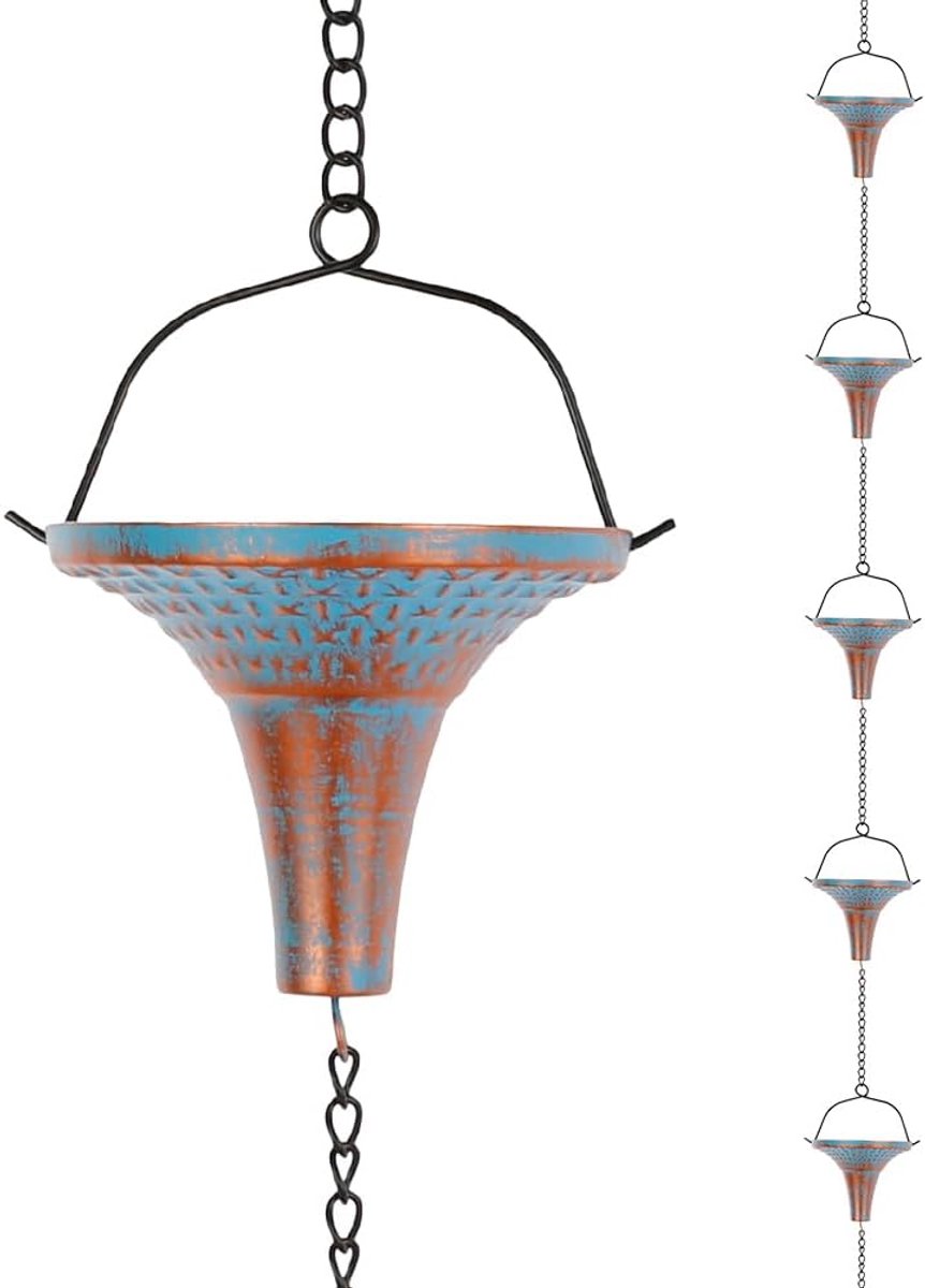 Regenketting - Waterafvoer Ketting - Tuindecoratie - Trechtervormige Koppen - 25 Meter - Blauw