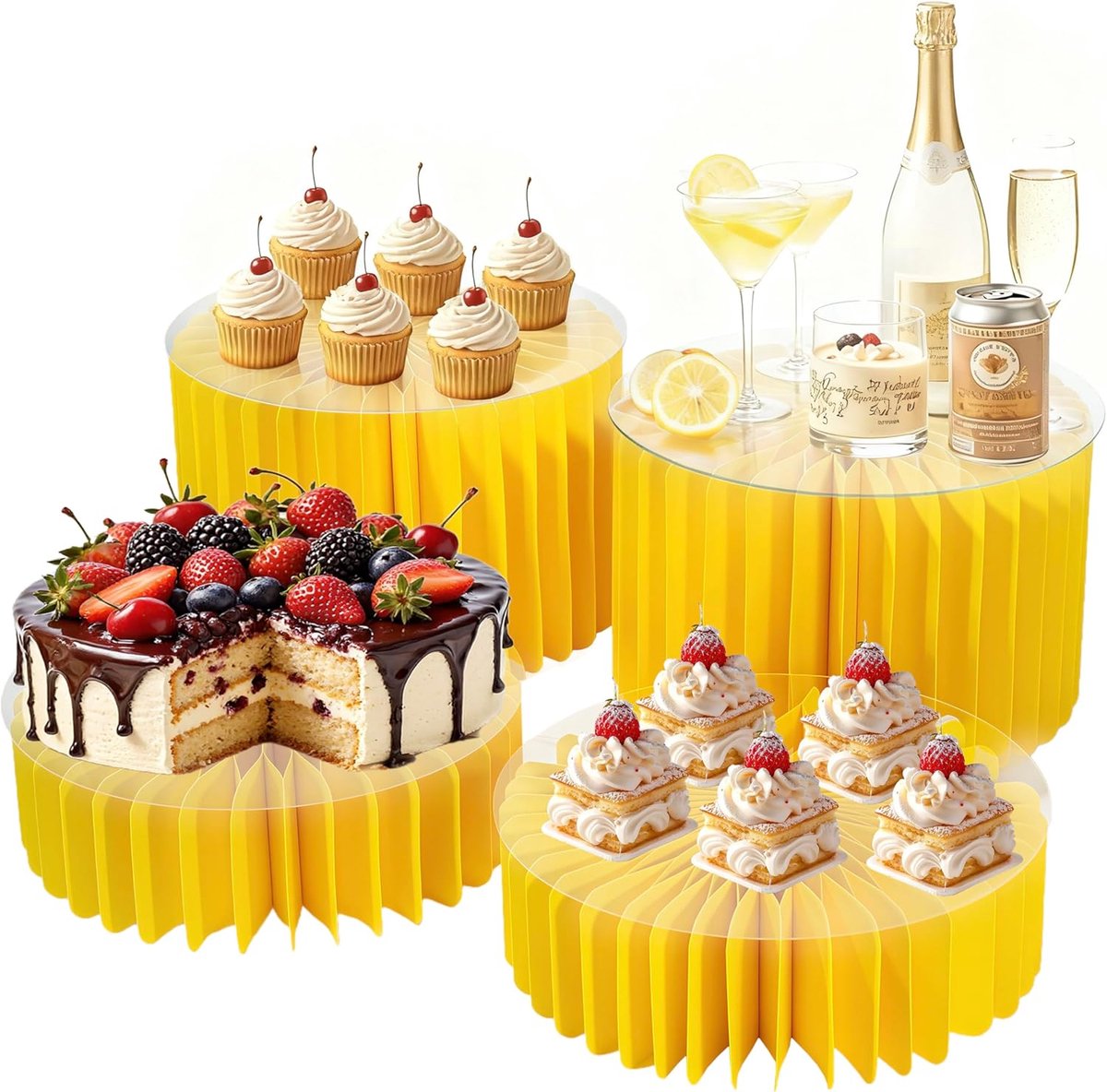 Buffet Verhogers - Display Stand - Feest Decoratie - Opvouwbaar Ontwerp - Set Van 4 - Geel