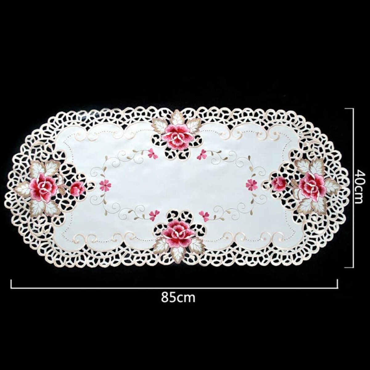 Tafelkleed Kant - Ovale Doily - Woondecoratie - Geborduurde Bloemen - 40x85cm - Wit