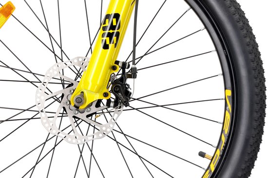 VERDANT CALIX Mountainbike 26", MTB-fiets voor dames en heren, fiets 6 inch - vering, schijfremmen, 7 versnellingen - Zwart-Geel van Verdant — afbeelding 4