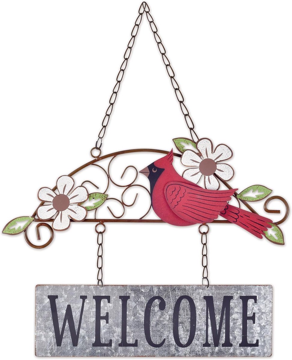 Welkomstbord Tuin - Decoratief Bord - Buiten Decoratie - Handgemaakt Metaal - 17.75 Inch - Kardinaal Rood