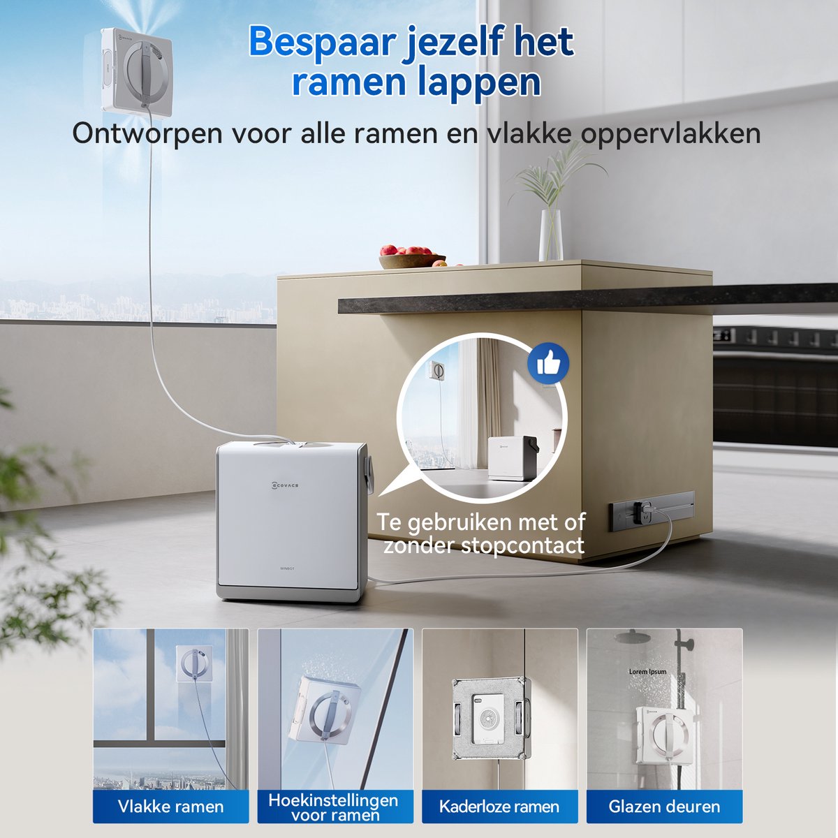 Ecovacs Winbot W2 Pro Omni Robot Ramenreiniger - Ramenwasser - Ruitenreiniger - WIN-SLAM 4.0 Intelligente Routeplanning - 6-In-1 Multifunctioneel Station - 12-Traps Veiligheidssysteem - Dubbele Stroommodus - Voor Ramen - Spiegels - Glazen Deuren thumbnail 6