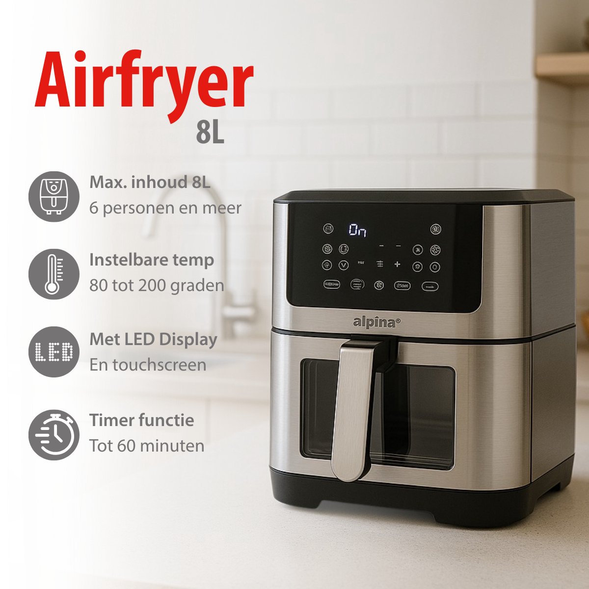 A.I.&E. Airfryer met Dubbele Lade 8 Liter - afbeelding 2