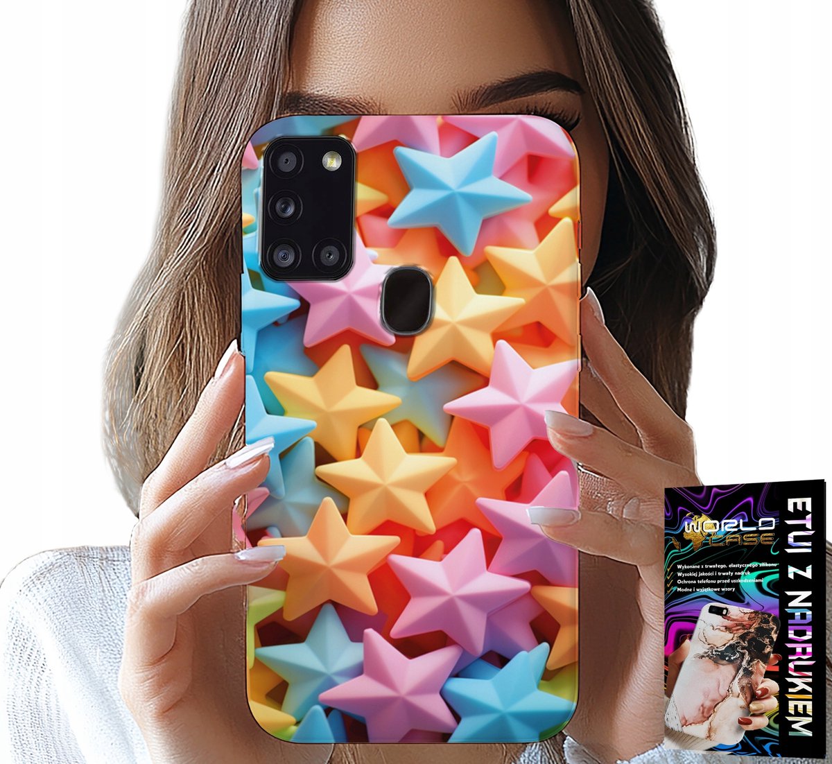 HOESJE VOOR SAMSUNG GALAXY A21S - KLEURRIJKE STERREN HOESJE + FILM