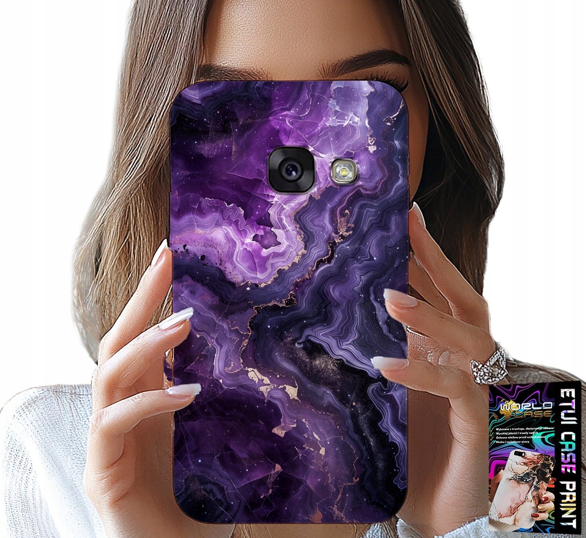 HOESJE VOOR SAMSUNG A5 2017 - PAARS MARMER MODIEUS EN VROUWELIJK + GLAS