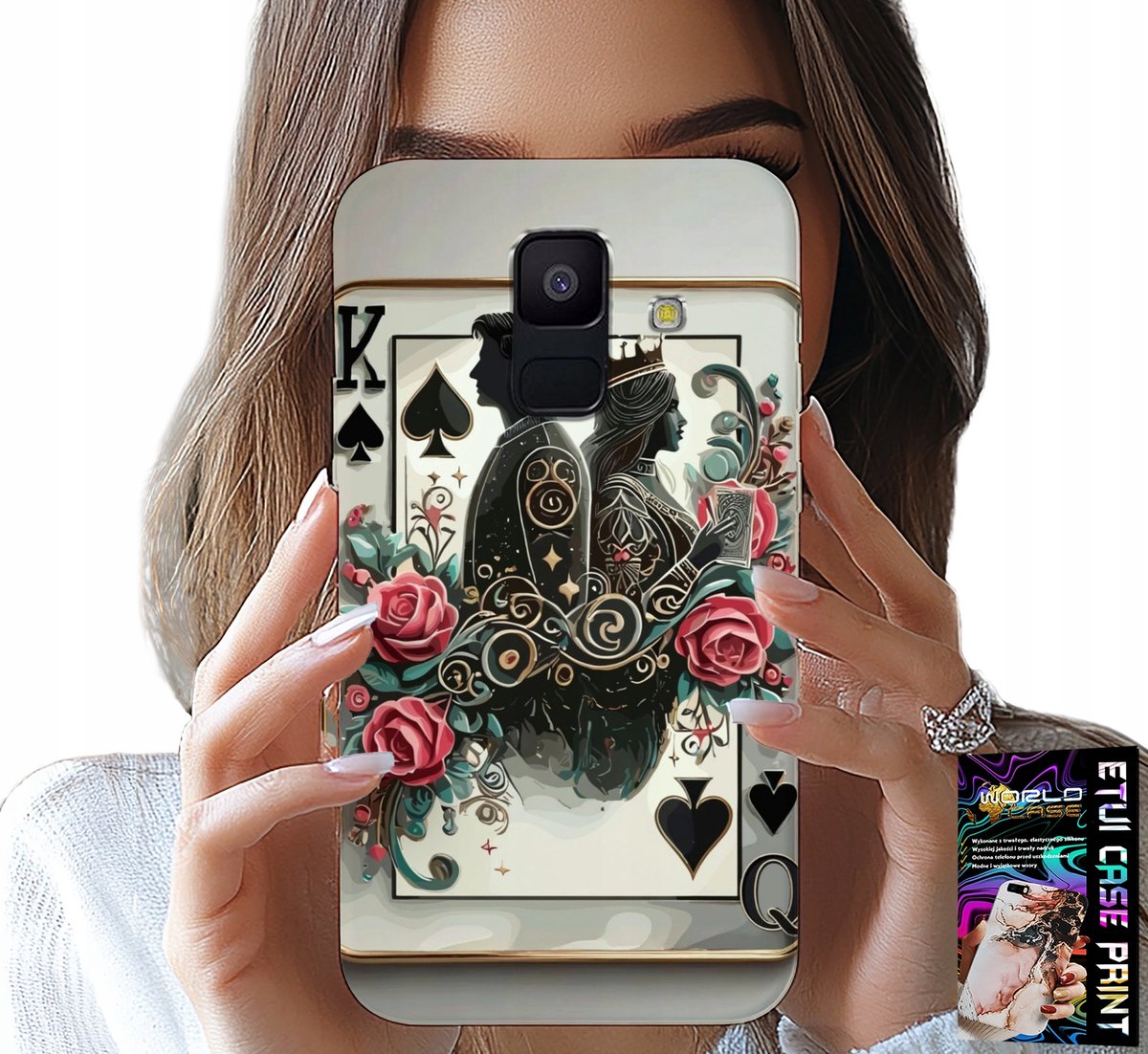 HOESJE VOOR SAMSUNG A6 2018 - KING QUEEN POKERKAARTEN + GLAS