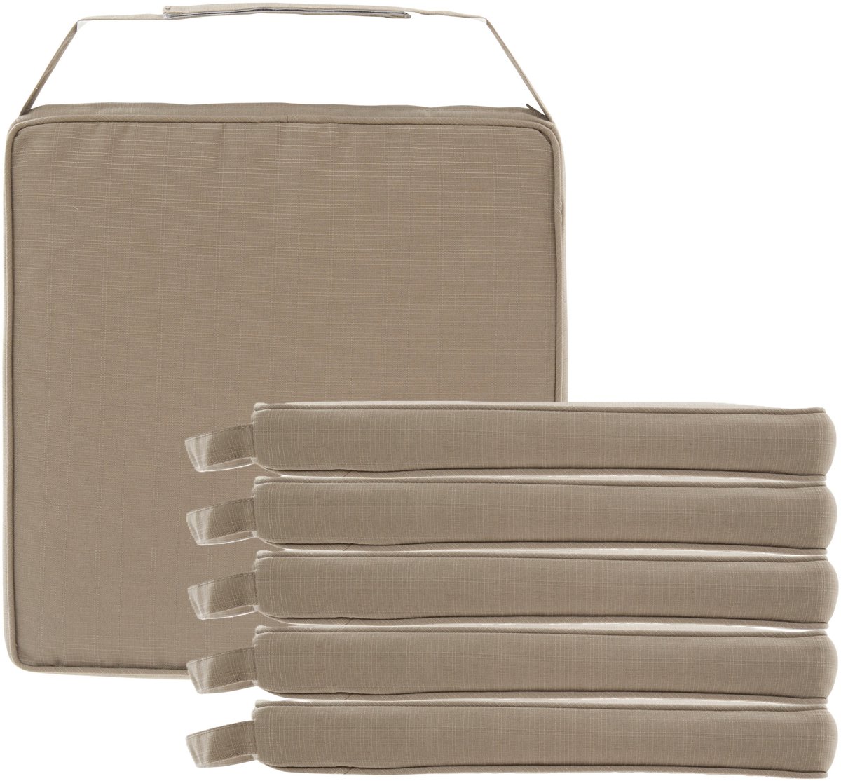 Hespiride Stoelkussen Gerona - 6x - 40 x 40 cm - lichtbruin - vierkant - polyester - tuinkussen - buiten