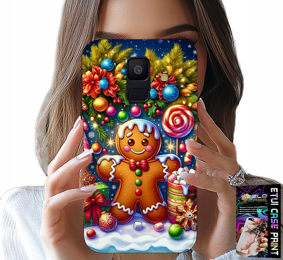 HOESJE VOOR SAMSUNG A6 2018 - PEPERKOEK, SNOEPJES EN KERSTPATRONEN + GLAS