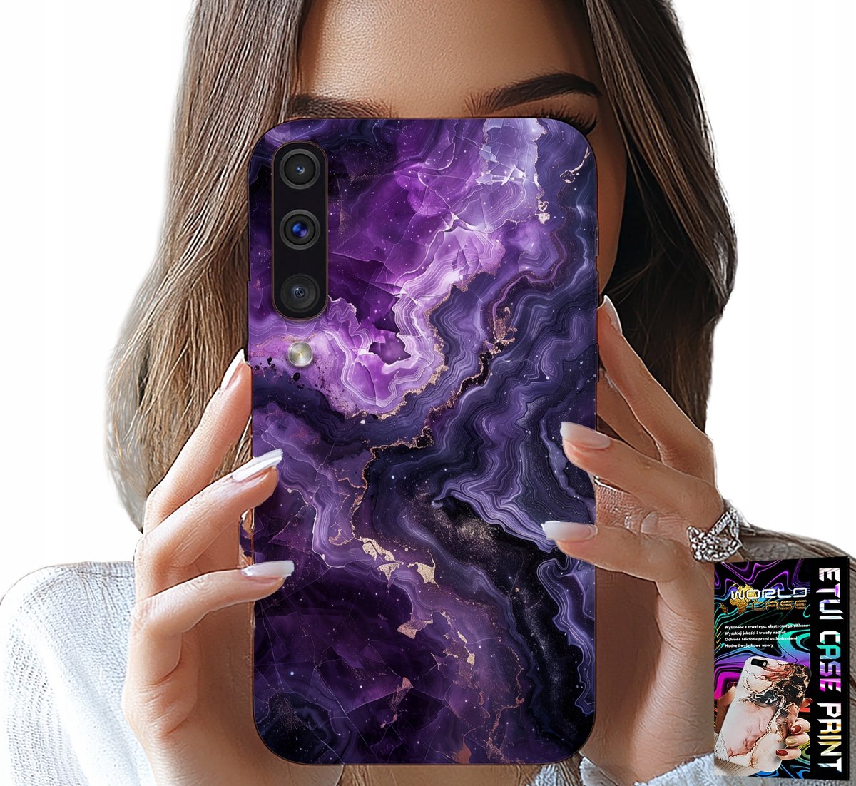 HOESJE VOOR SAMSUNG GALAXY A70 - PAARS MARMER MODIEUS VOOR DAMES + GLAS