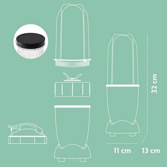 GOURMETmaxx Mr. Magic Power Pro-blender 400 watt - Smoothiemaker met meeneemdeksel - Staande blender met mengbeker en vershouddeksel voor bewaren - Blender met accessoirepakket L voor shakes, smoothies enz. van Merkloos — afbeelding 4