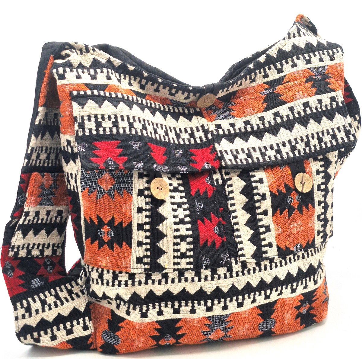 Hobotas Geweven Stof met Etnisch Patroon Oranje-zwart-beige - (bxhxd) ca. 37cm x 33cm x 10cm