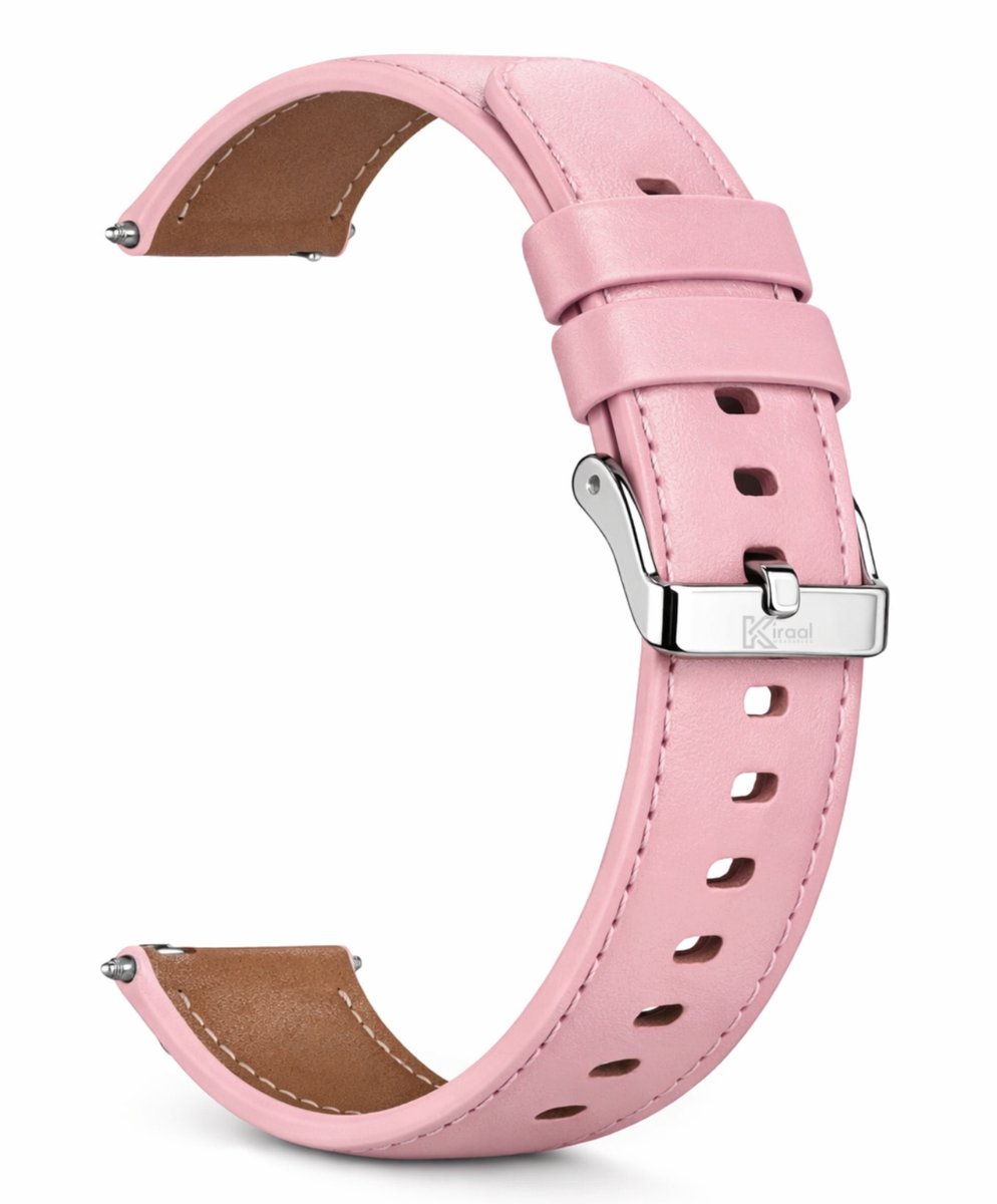 Kiraal - Premium Luxe lederen horlogebandje - Leer - Leder - 20mm - Roze - Smartwatch bandje - Universeel