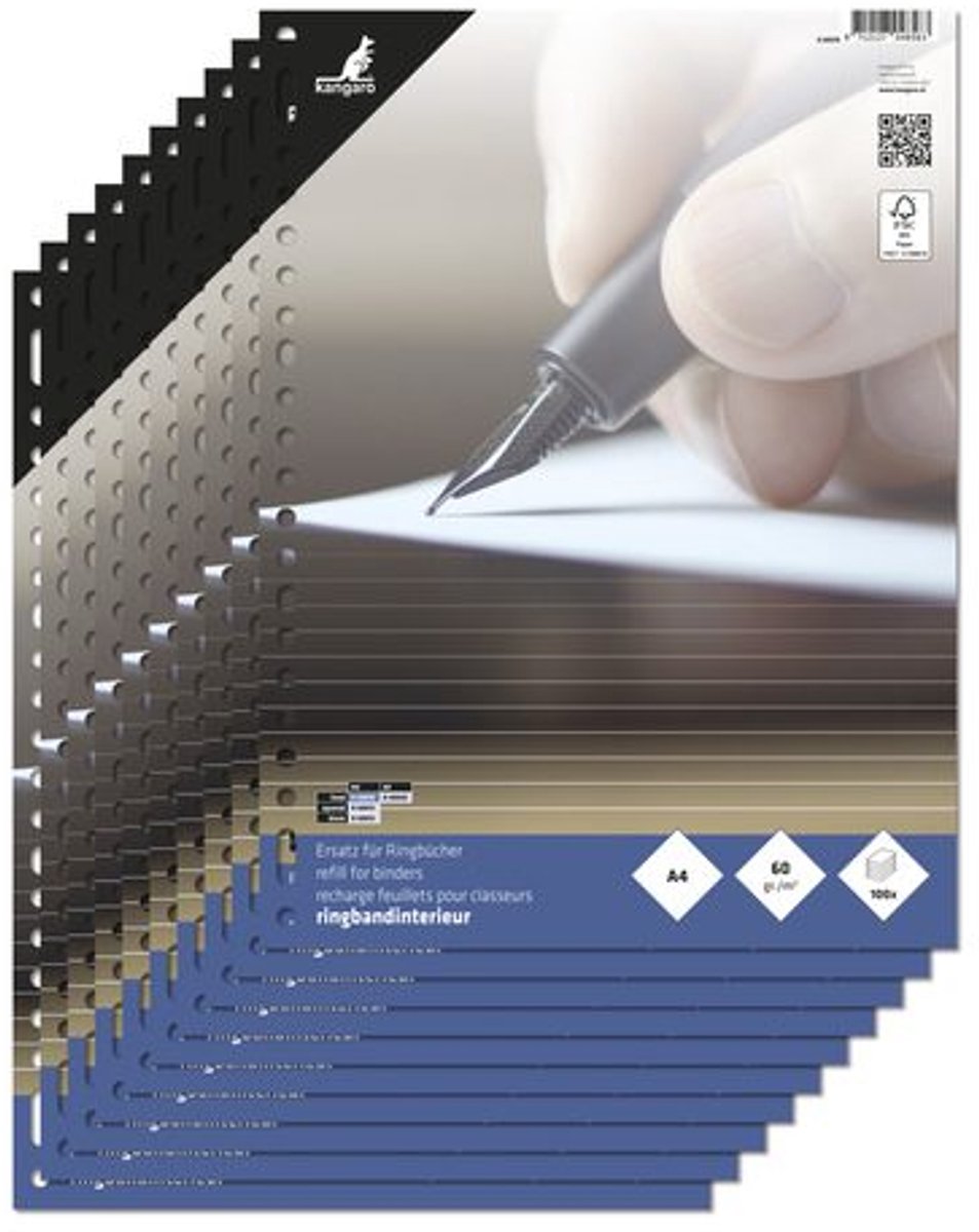 Kangaro ringbandinterieur A4 - lijn - 60 grams - 23-gaats - 10 sets - ringbandpapier