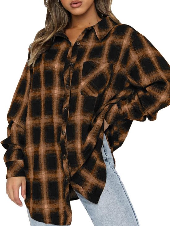 dames-flanel-geruite-hemdblouse-oversized-met-lange-mouwen-en-v-hals-bol