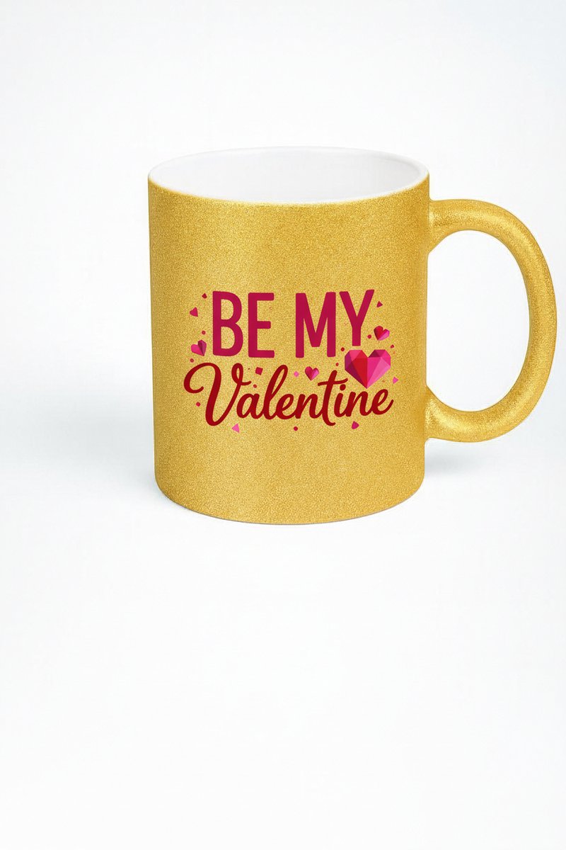 Gouden Glitter Valentijn Mok - 'Be My Valentine' Beker - Romantisch Liefdescadeau