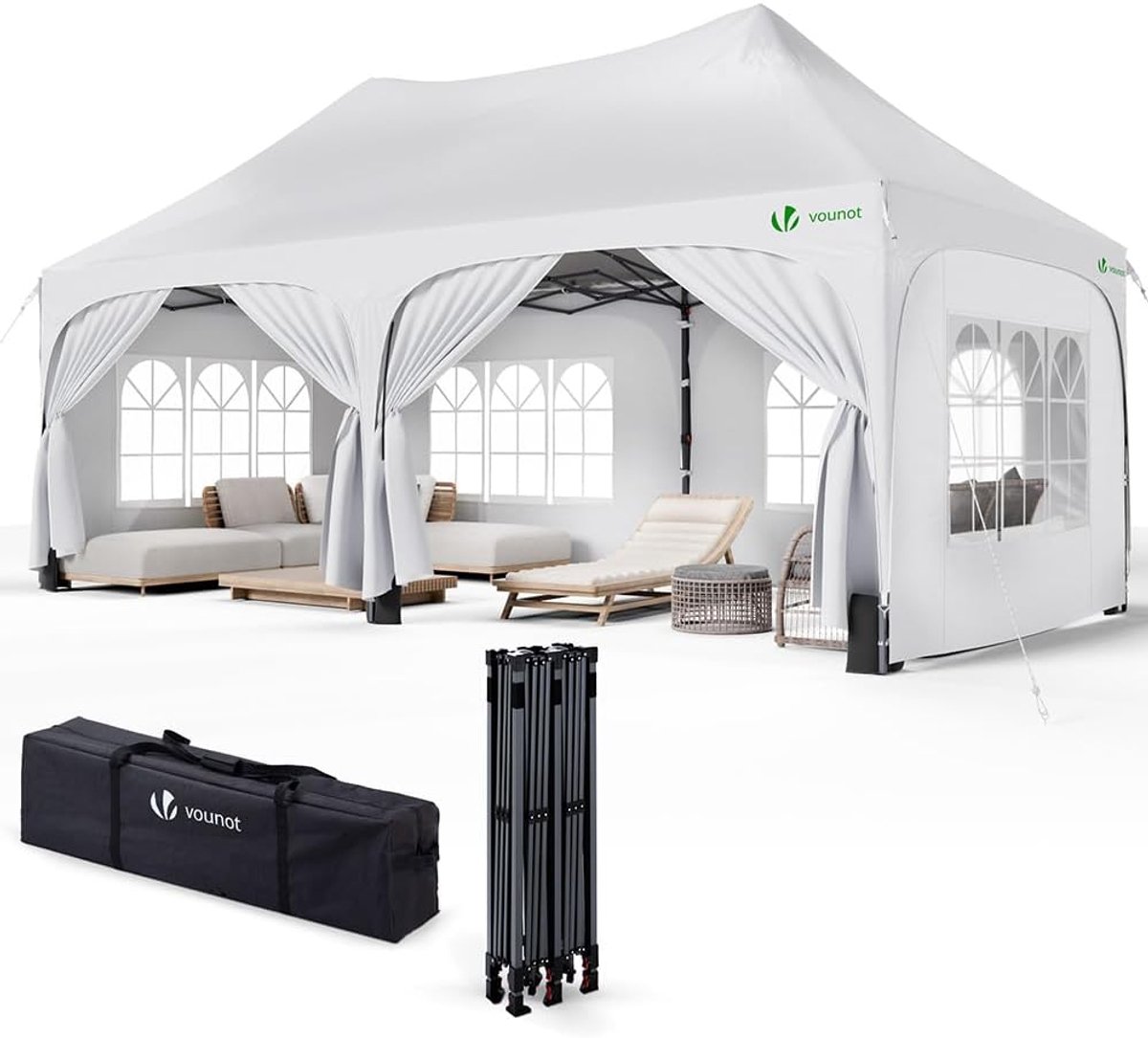Vouwtent met zijwanden - Partytent Tuinpaviljoen - Feestelijke Bijeenkomsten - Waterdicht UV-bestendig - 3 x 6 meter - Wit