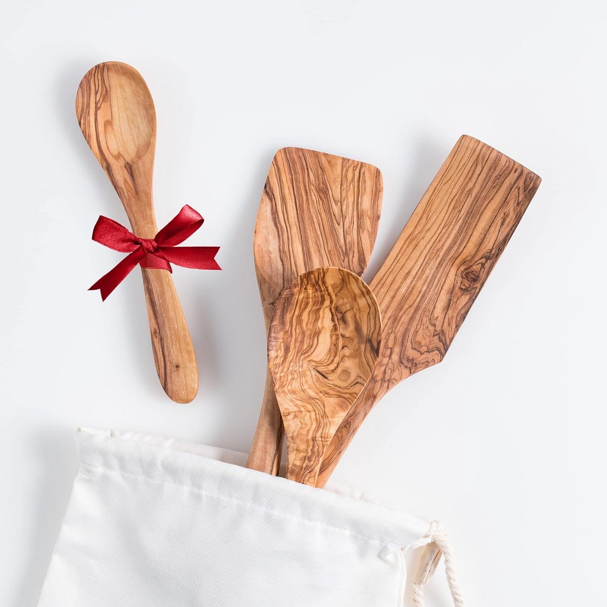 Set van 3 Handgemaakte Olijfhouten Keukenhulpen - Hitte- en Krasbestendig Kookgerei