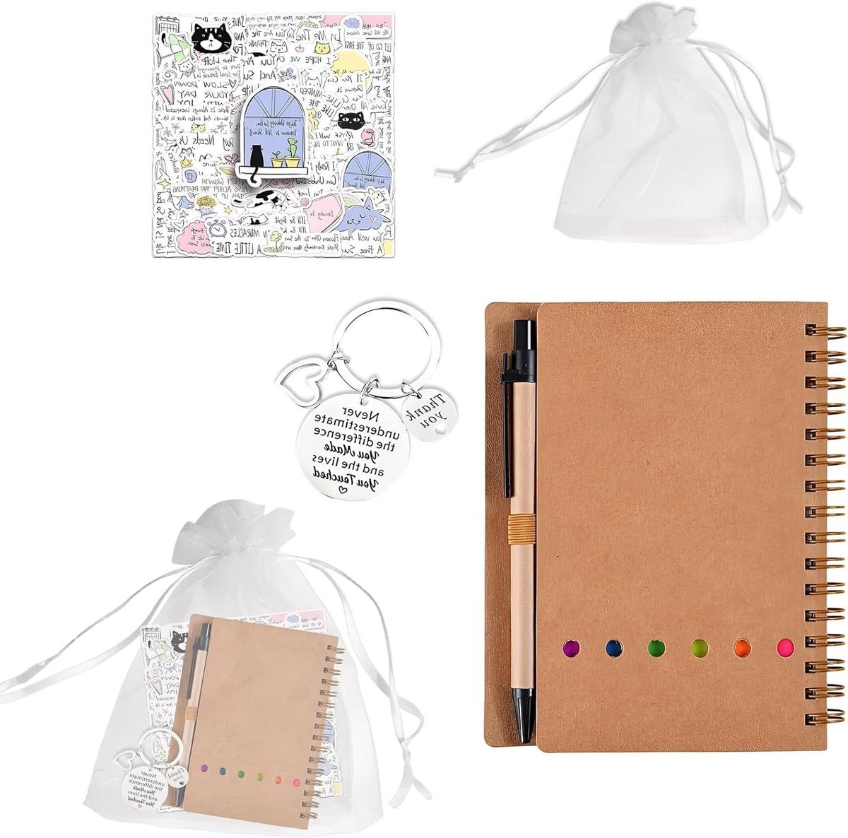 Cadeauset verpleegkundige afscheid - A5 formaat met sleutelhanger en kaarten - Witte wenskaart - Geschikt voor afscheid - Collega, vriend, leraar - Verpleegkundige - Inspirerende notitieboek met 50 kaarten.