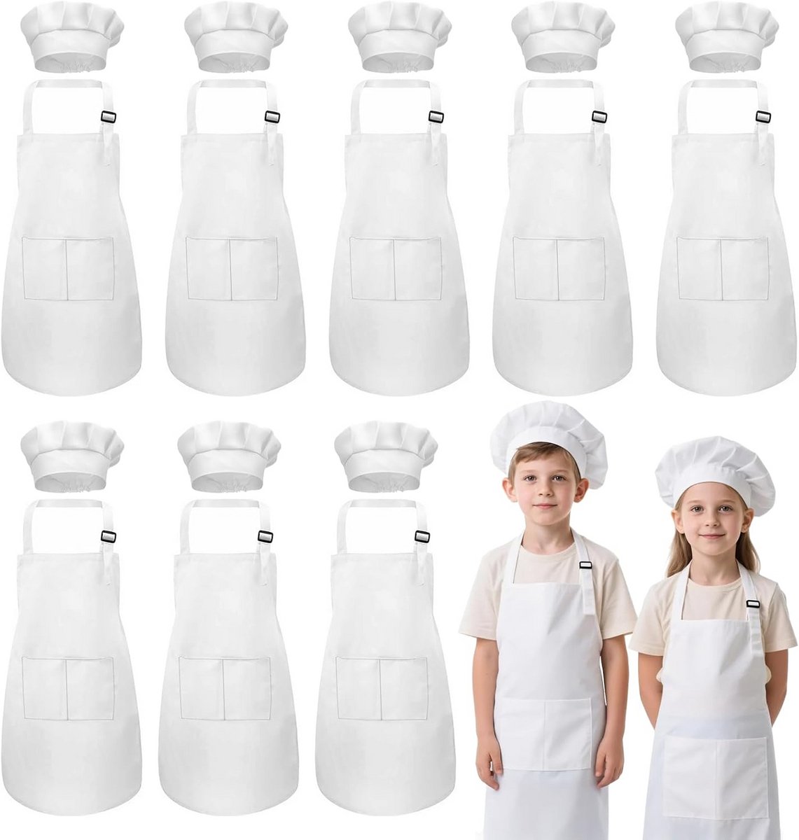 Kinder Schort en Koksmuts Set voor Jongens en Meisjes - Keuken Kleding voor Kinderen